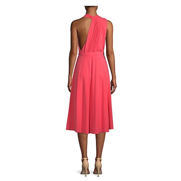 Halston Heritage Coral Sleeveless Crepe Halter Flowy Dress Women's Size 12 NWT - Picture 2 of 10